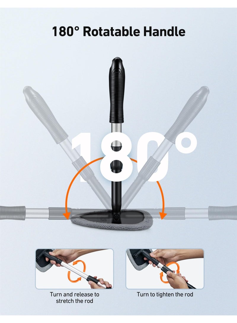 HOMESTAR Retractable Handle Windshield Cleaning Tool Kit | Car Interior Detail Cleaning Set With 4 Reusable High-Density Microfiber Pads , 1 Spray Bottle | Auto Glass Wiper Scrubber Kit, Grey/Black, 13.77 - 20.07 Inch - Image 3